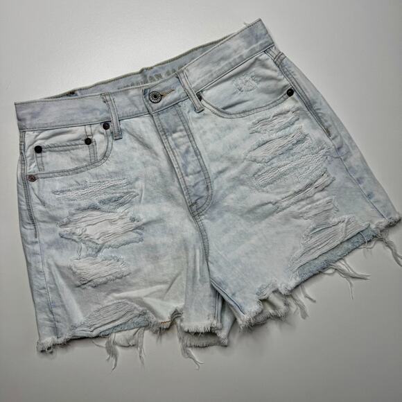 American Eagle | Light Wash Distressed Button Fly 90s Boyfriend Shorts - Picture 2 of 6